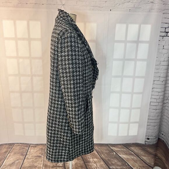 Alya Franchesca Black White Long Lightweight Tweed Coat Size Medium - Picture 8 of 14